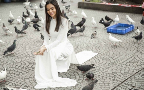 Hoa hậu Liên lục địa Karen tha thướt trong tà áo dài trắng làm 'tắc đường' cả góc phố Sài Gòn